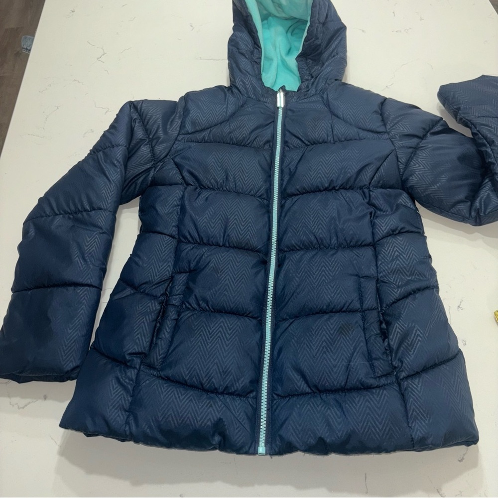 Girls Puffer Jacket - Navy Blue, Size Large coat (10/12)